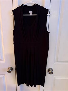 Chico's Black Sleeveless V-Neck Gathered Waist Dress
